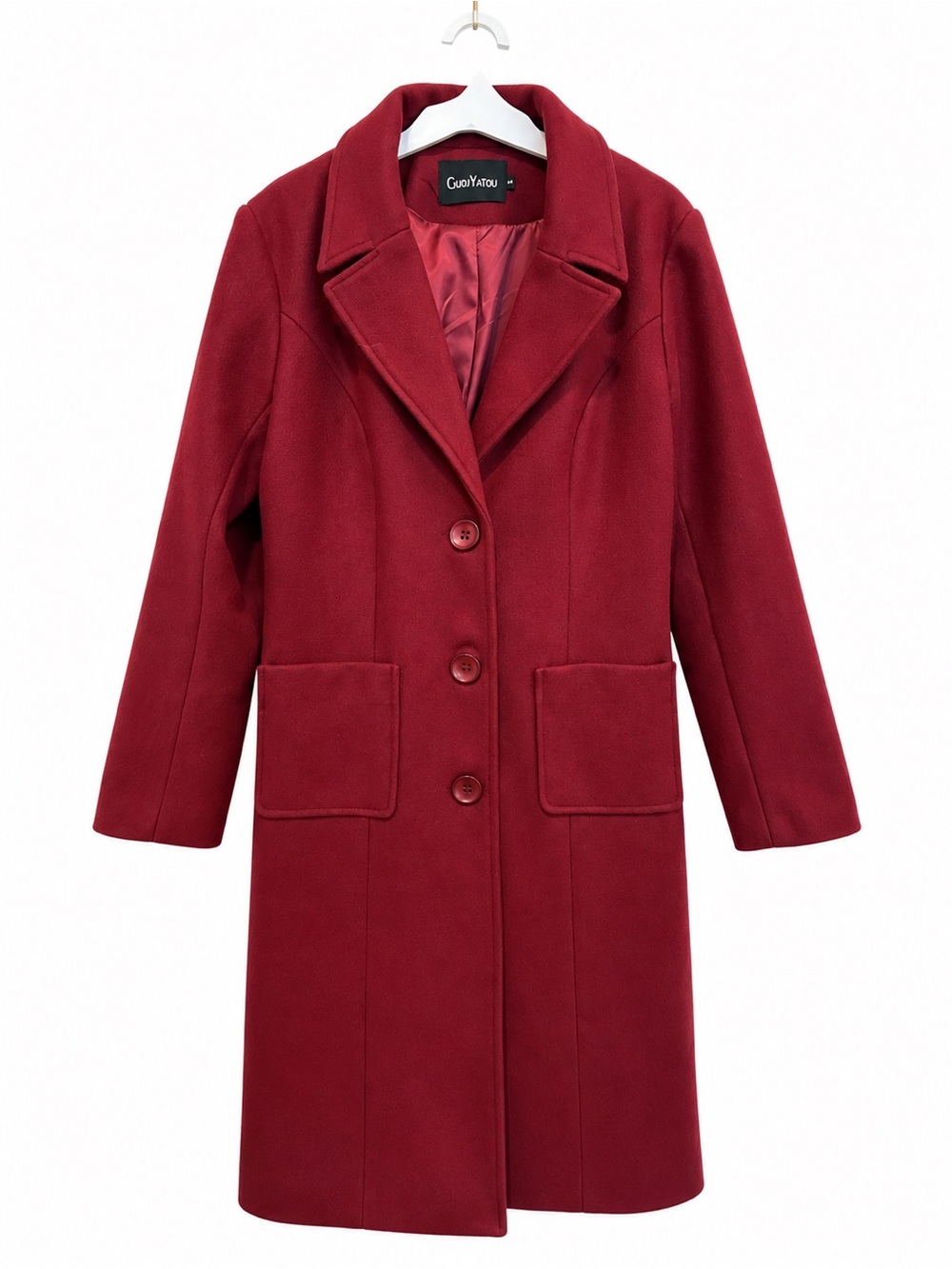 Women's Red Single-Breasted Wool Coat